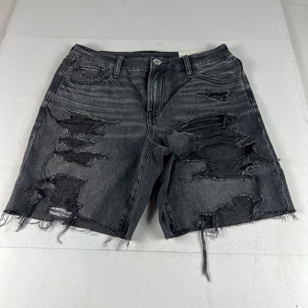 American Eagle Jean Shorts Women 4 Low Rise Baggy Black Distressed Cut Off Denim